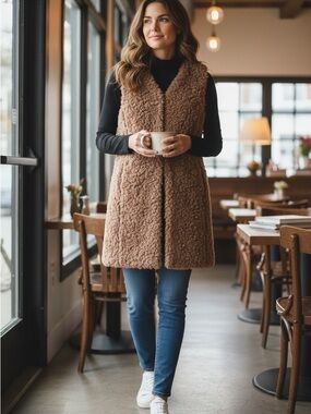 J. Crew Brown Teddy Sherpa Long Vest